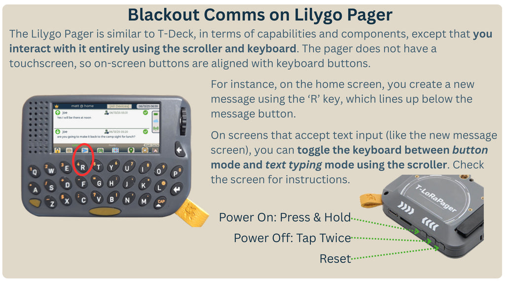 Blackout Comms Lilygo Pager Pair – Compact 2-Device Off-Grid Mesh Set