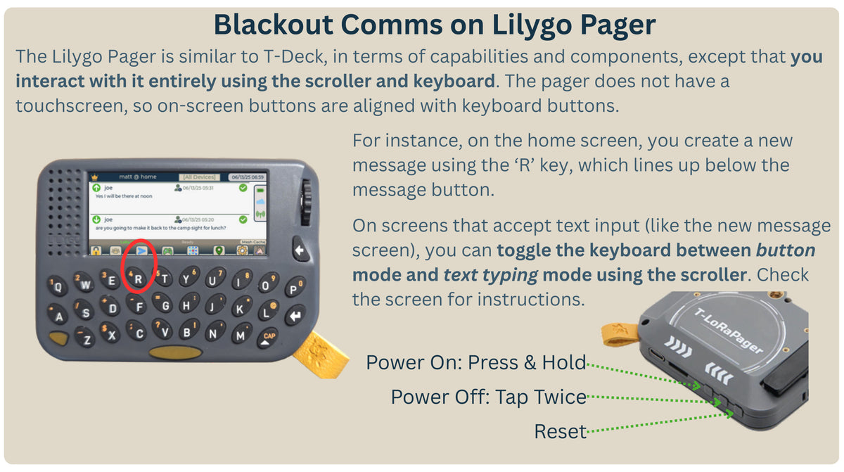 Blackout Comms Lilygo Pager Pair – Compact 2-Device Off-Grid Mesh Set